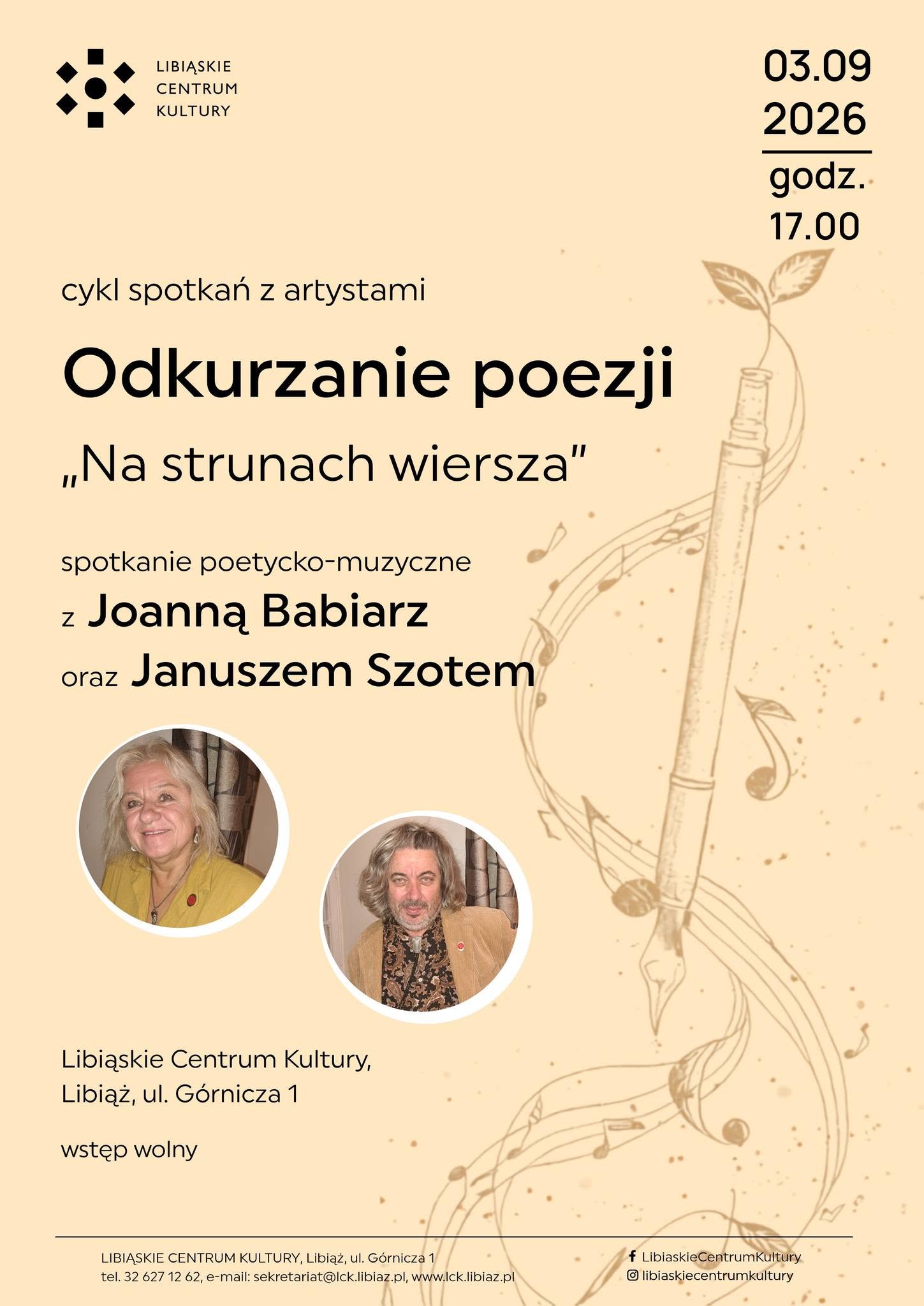 „Struny wiersza” Poezja w duecie z muzyką – spotkanie z Joanną Babiarz i Januszem Szotem